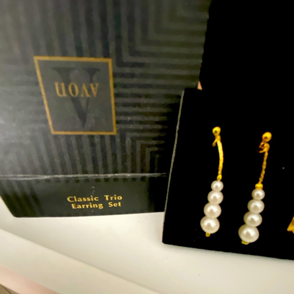 Vintage Avon trio of pierced earrings in box